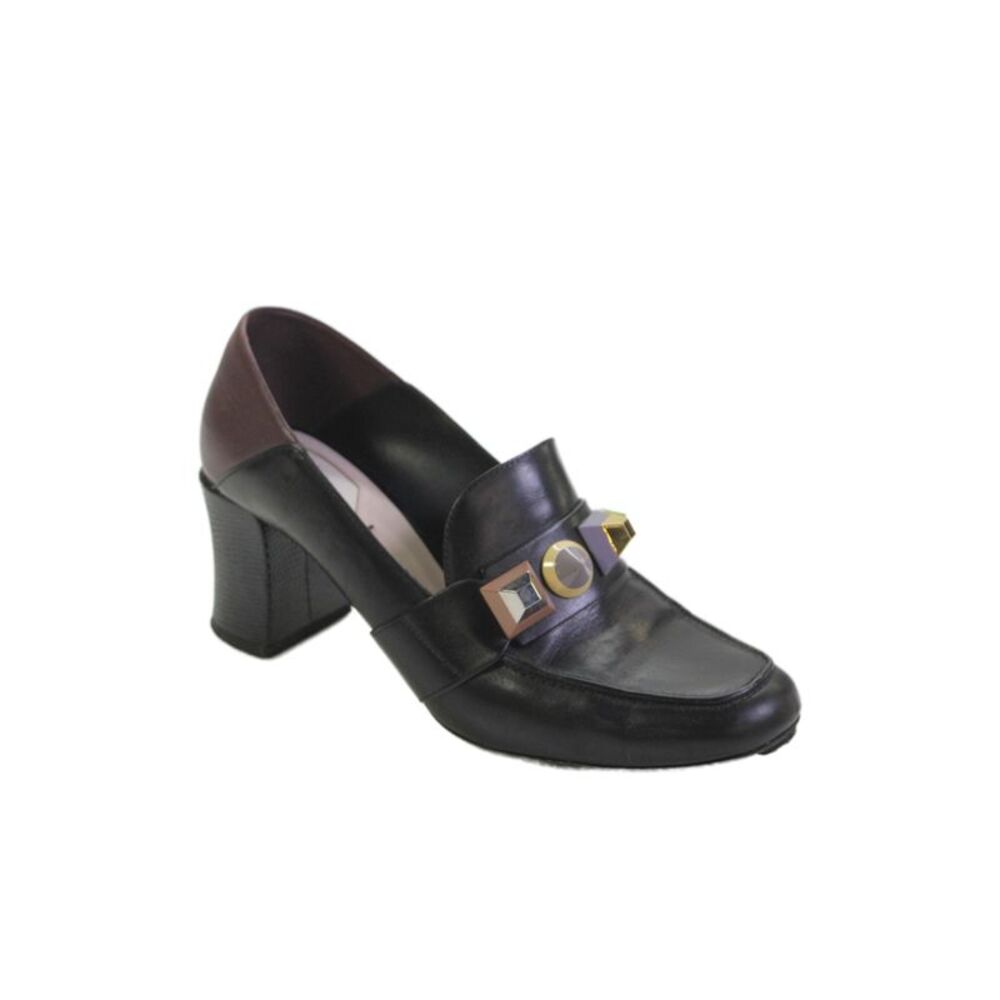 Fendi Womens Leather Rainbow Studded Loafer Pumps Black Burgundy Size 9.5